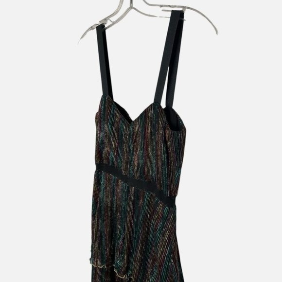 Saylor Aviva Cocktail Dress Long Tiered Metallic Rainbow Small *READ FLAW* - Picture 3 of 8
